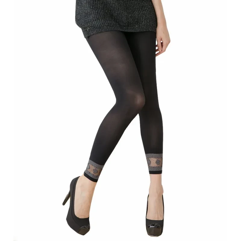 Modische blickdichte Leggings mit Spitzen- und Blumenmuster am Knöchel, 60D